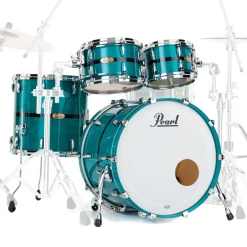 Pearl Masters Maple Gum 4pc Shell Pack (2216BX, 1007T, 1208T,1616F) - Aqua Turquoise Stripe