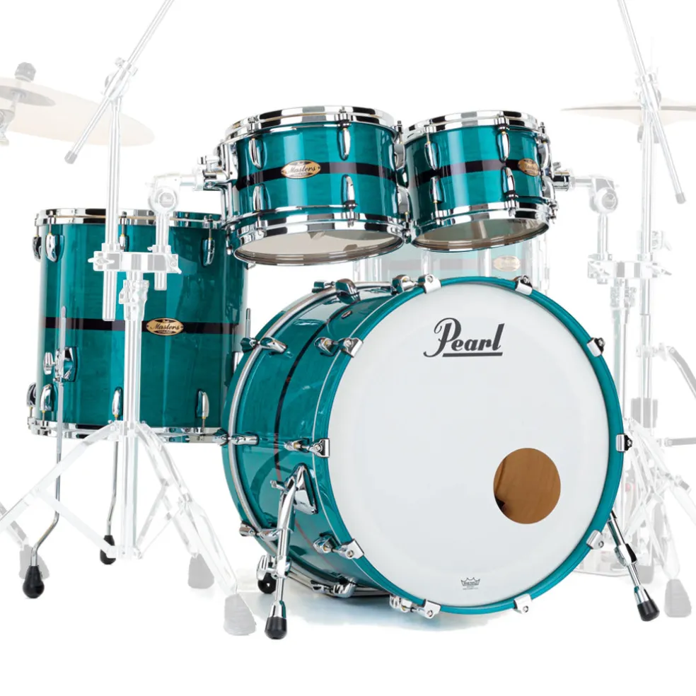 Pearl Masters Maple Gum 4pc Shell Pack (2216BX, 1007T, 1208T,1616F) - Aqua Turquoise Stripe