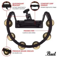Pearl Quickmount Tambourine With Brass Jingles