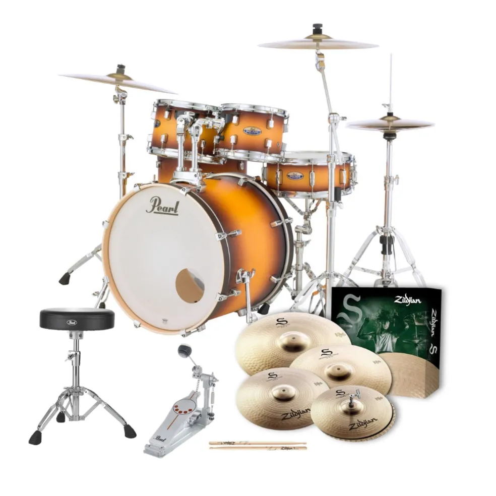Pearl 22" Decade Maple 5-Piece Drum Kit Package with Zildjian Cymbals (S Series) & Hardware - Classic Satin Amburst