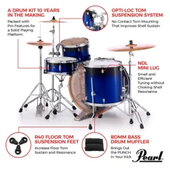 Pearl 22" Decade Maple 5-Piece Drum Kit Package with Zildjian Cymbals (S Series) & Hardware - Kobalt Blue Fade