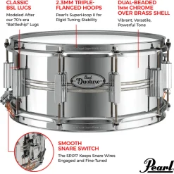 Pearl 14"x6.5" Duoluxe Chrome Over Brass Snare Drum