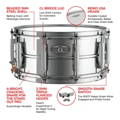 Pearl 14"x6.5" Sensitone Heritage Alloy Snare Drum - Steel