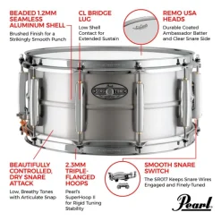 Pearl 14"x6.5" Sensitone Heritage Alloy Snare Drum - Aluminium