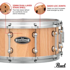 Pearl 14"x6.5" StaveCraft Thai Oak with Makha DadoLoc Snare Drum