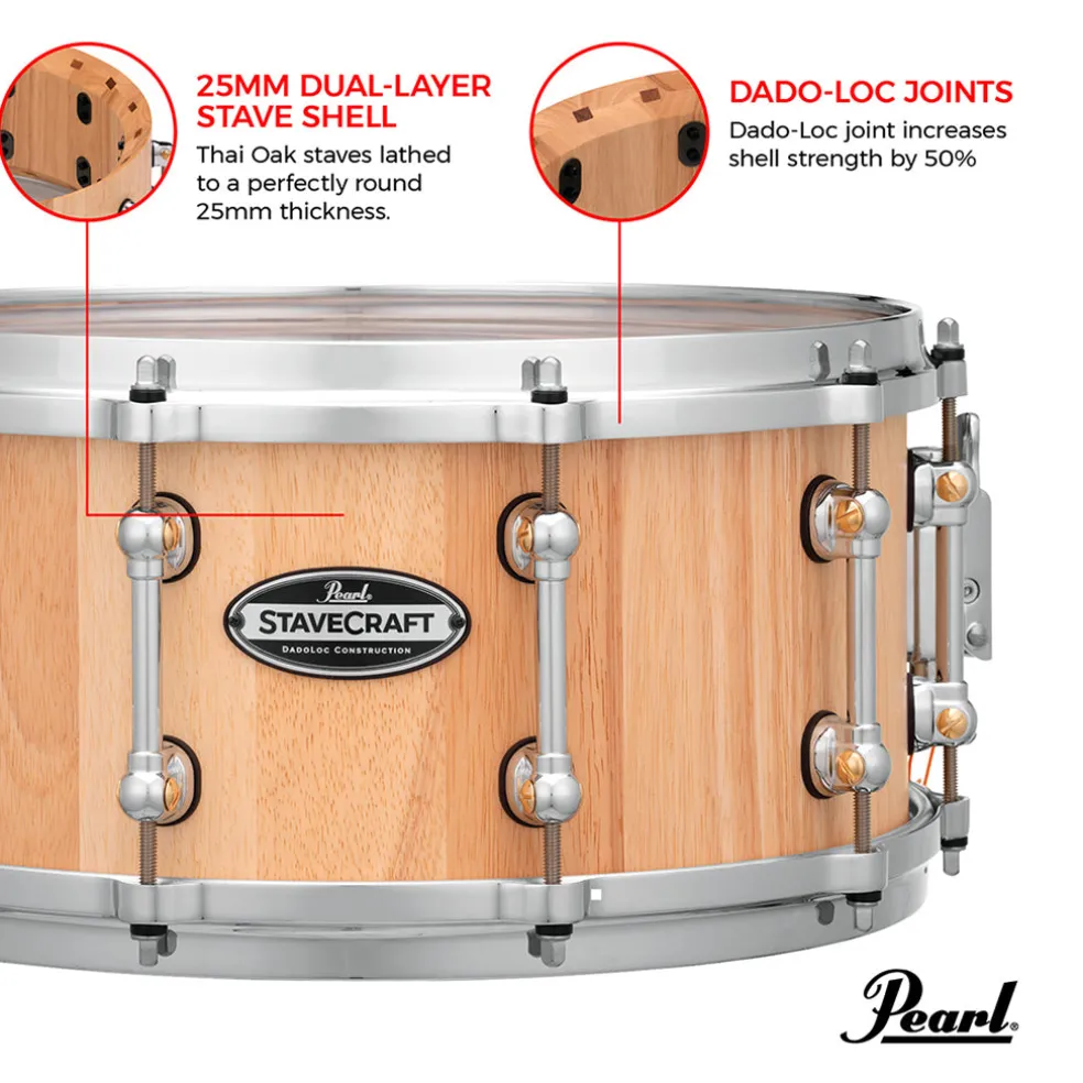 Pearl 14"x6.5" StaveCraft Thai Oak with Makha DadoLoc Snare Drum