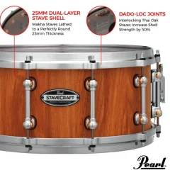 Pearl 14"x6.5" StaveCraft Makha with Thai Oak DadoLoc Snare Drum