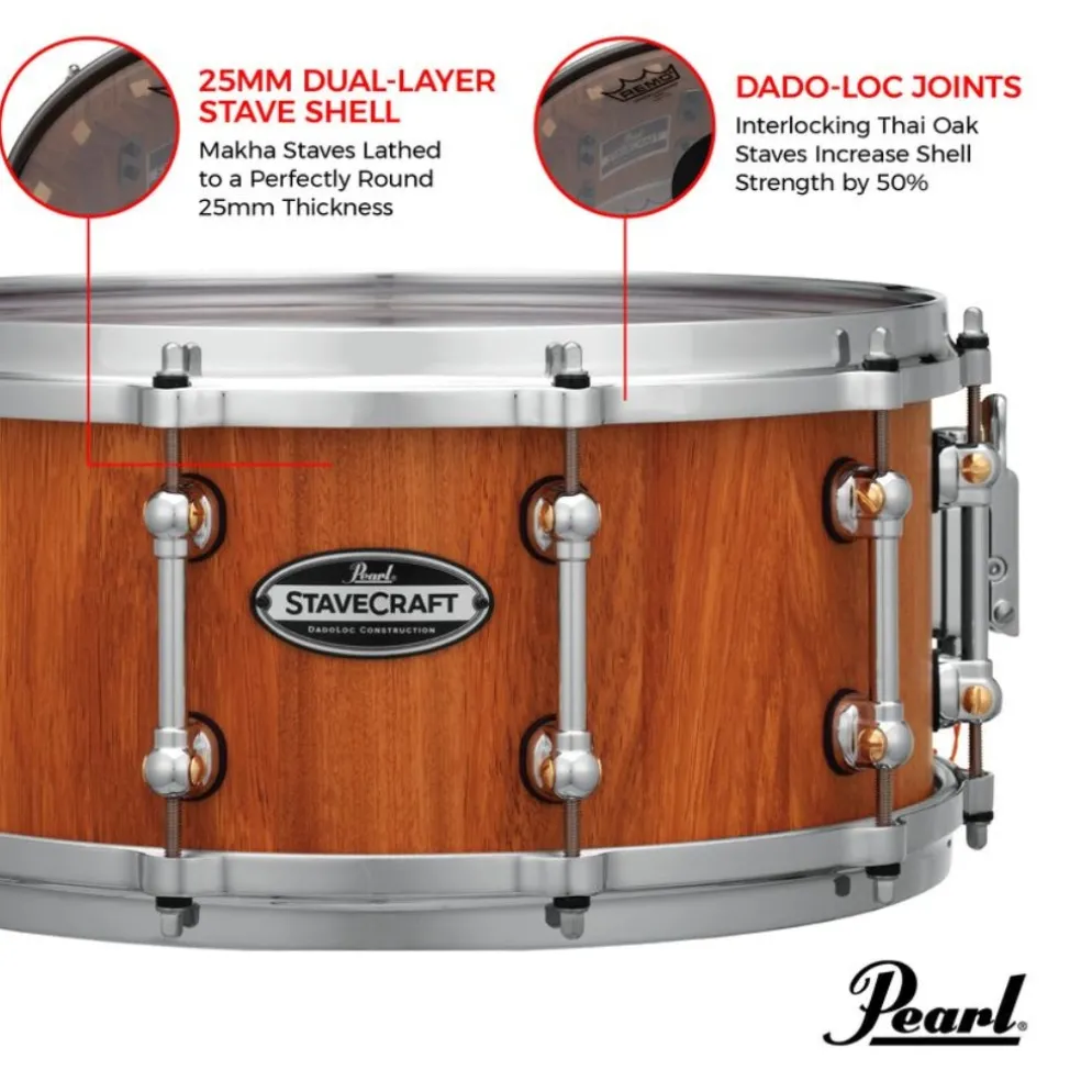 Pearl 14"x6.5" StaveCraft Makha with Thai Oak DadoLoc Snare Drum
