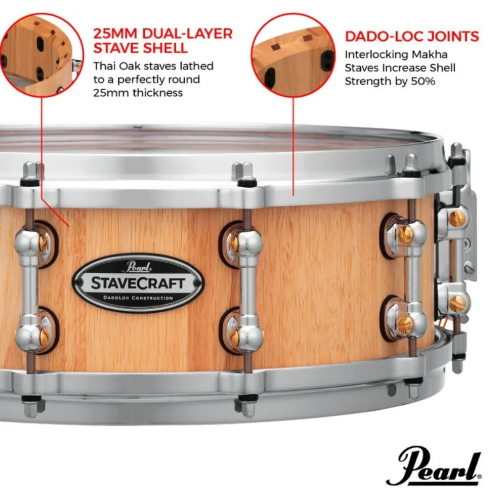 Pearl 14"x5" StaveCraft Thai Oak with Makha DadoLoc Snare Drum