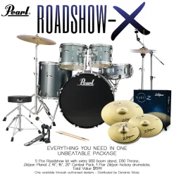 Pearl Roadshow X 20" 5-Piece Drum Kit Package with Zildjian Cymbals & Hardware - Charcoal Metallic