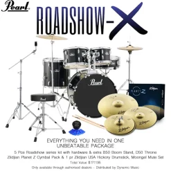 Pearl Roadshow X 22" 5-Piece Drum Kit Package with Zildjian Cymbals & Hardware - Jet Black