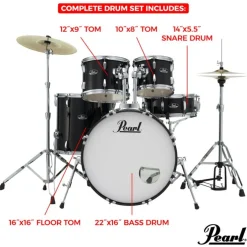 Pearl Roadshow X 22" 5-Piece Drum Kit Package with Zildjian Cymbals & Hardware - Jet Black