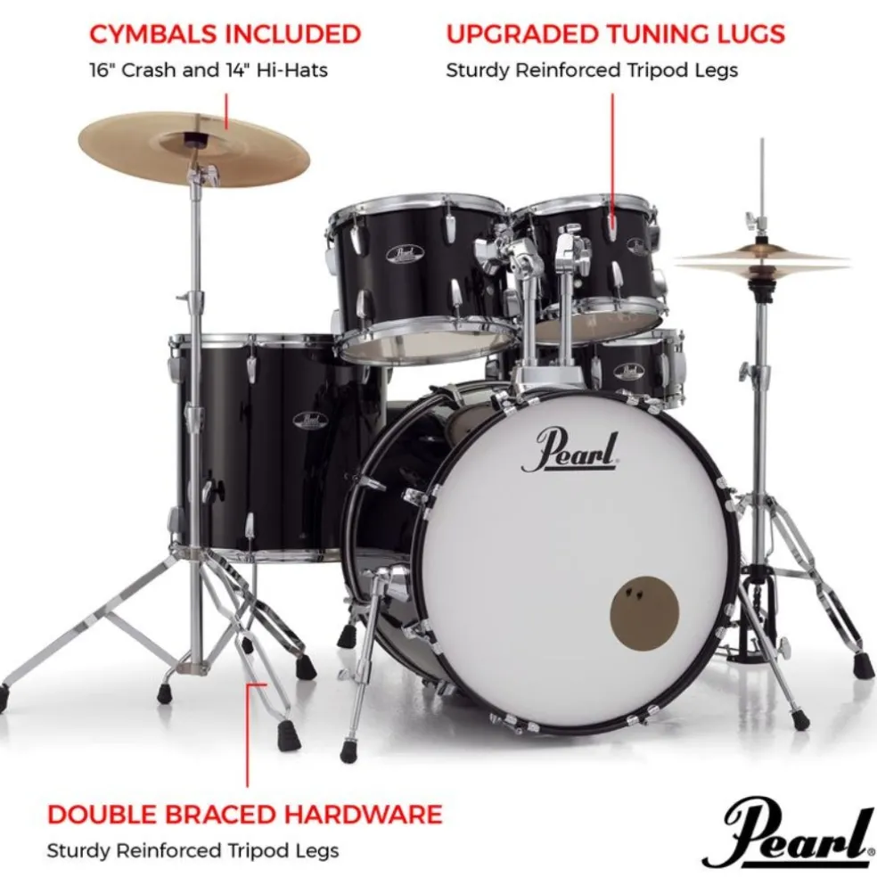 Pearl Roadshow X 22" 5-Piece Drum Kit Package with Zildjian Cymbals & Hardware - Jet Black