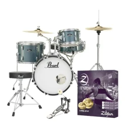 Pearl Roadshow X 18" 4-Piece Drum Kit Package with Zildjian Cymbals & Hardware - Aqua Blue Glitter