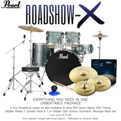 Pearl Roadshow X 22" 5-Piece Drum Kit Package with Zildjian Cymbals & Hardware - Charcoal Metallic