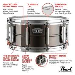 Pearl Sensitone Heritage Alloy 14"x6.5" Black Nickel over Brass Snare Drum