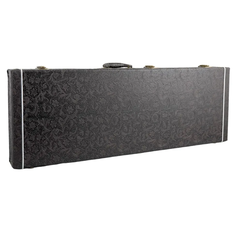 Premium Electric Guitar Hard Case, Black & Brown Paisley with Green Plush Interior