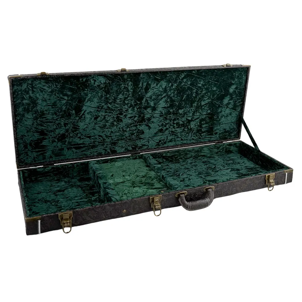 Premium Electric Guitar Hard Case, Black & Brown Paisley with Green Plush Interior