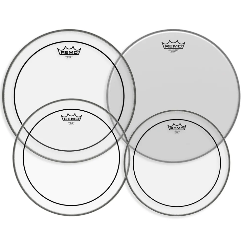 Remo Pro Pack Pinstripe Clear 10" 12" 14" FREE 14'' Ambassador Coated