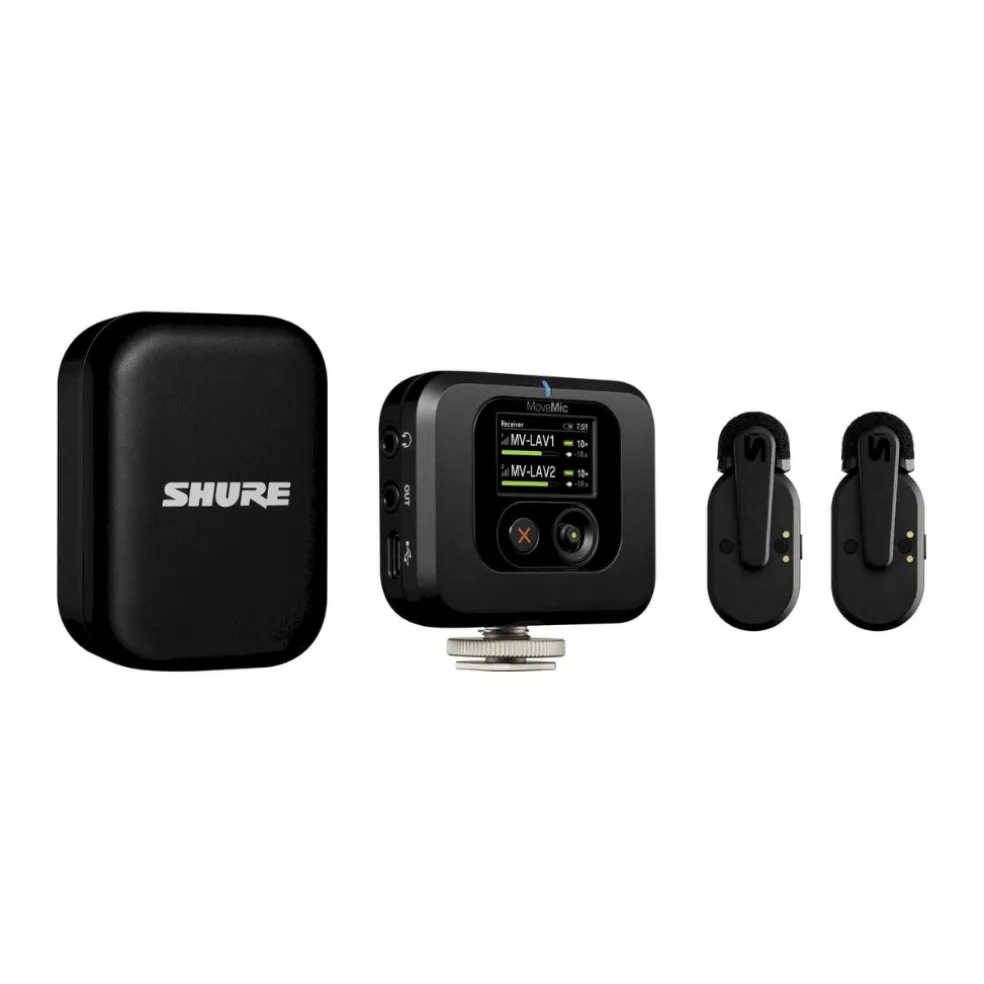 Shure Dual MoveMic Lavalier Microphones and MoveMic Receiver Kit with Charging Cases
