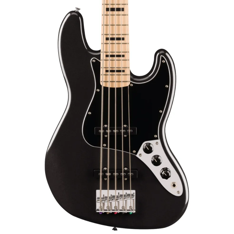 Squier Affinity Series Active Jazz Bass V with Maple Fingerboard and Black Pickguard - Black Metallic