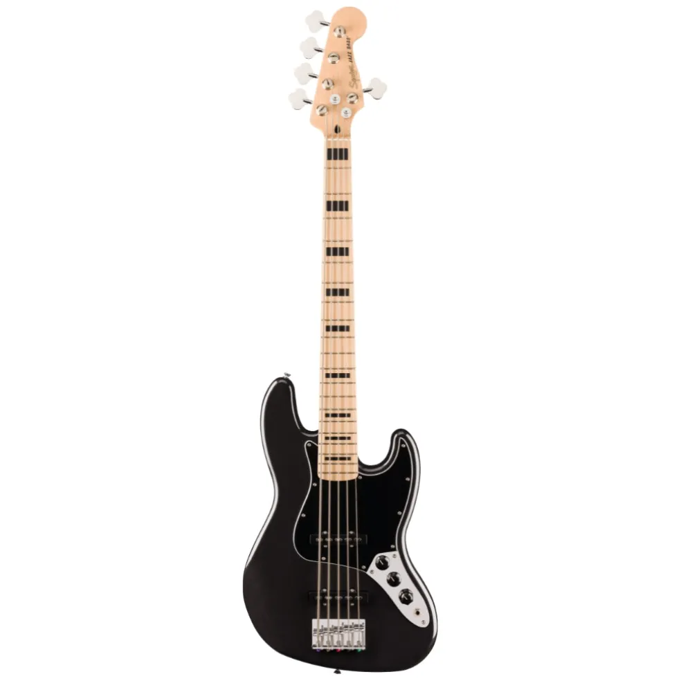 Squier Affinity Series Active Jazz Bass V with Maple Fingerboard and Black Pickguard - Black Metallic