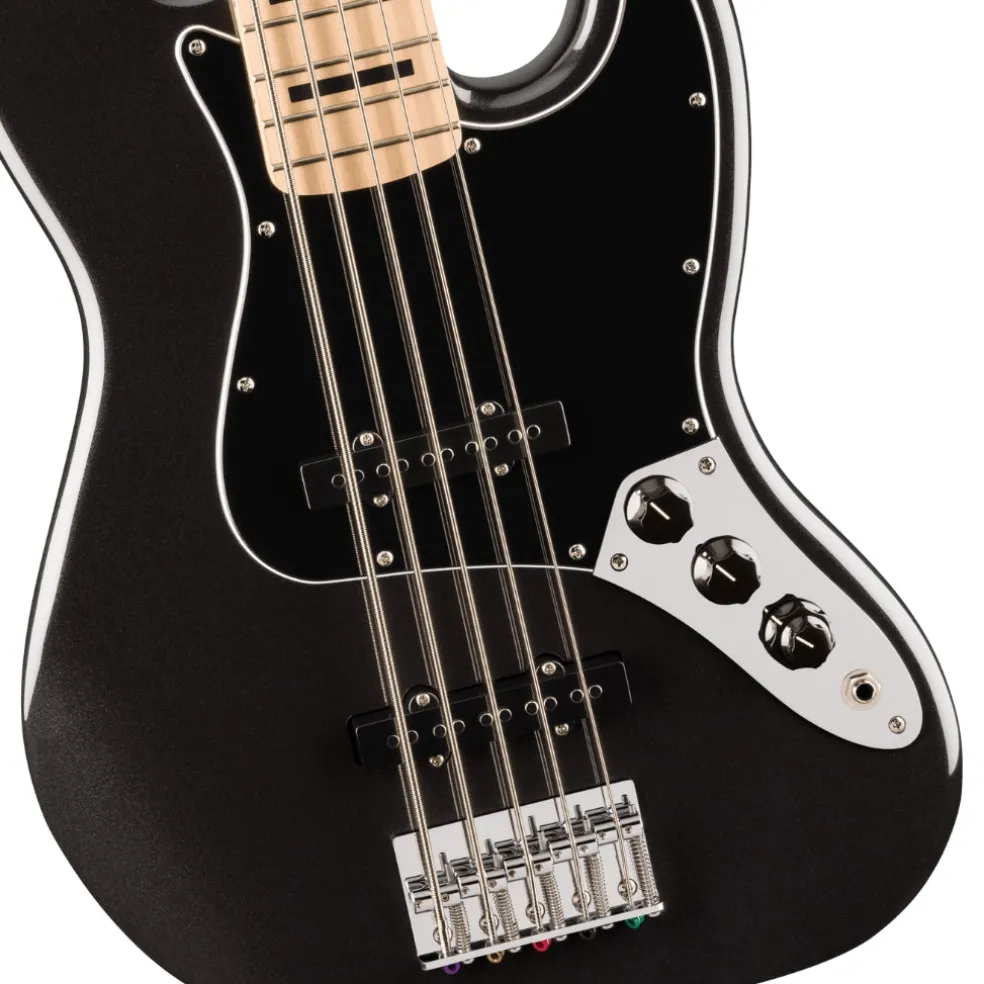 Squier Affinity Series Active Jazz Bass V with Maple Fingerboard and Black Pickguard - Black Metallic