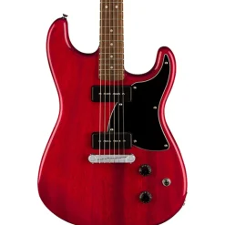 Squier Paranormal Strat-O-Sonic, Laurel Fingerboard, Black Pickguard, Crimson Red Transparent