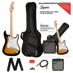 Squier Sonic Stratocaster Pack in Black in 2 Colour Sunburst