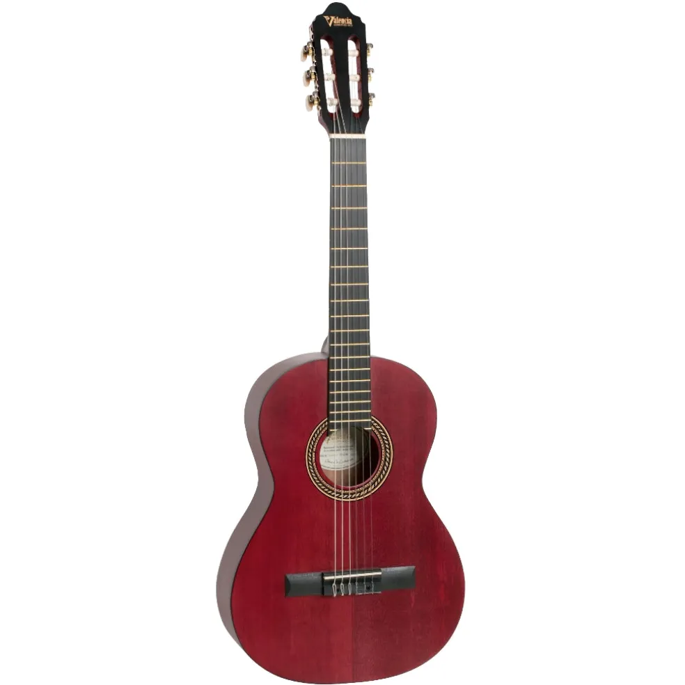 Valencia VC203 - 3/4 Classical Guitar - Satin Transparent Wine Red