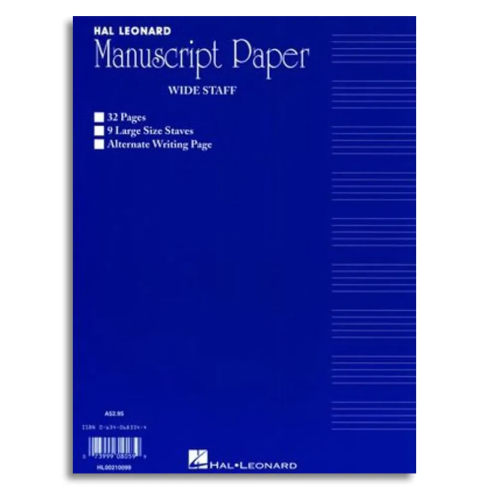 Wide Staff Manuscript 32PG Blue 9 Stave Interleaved