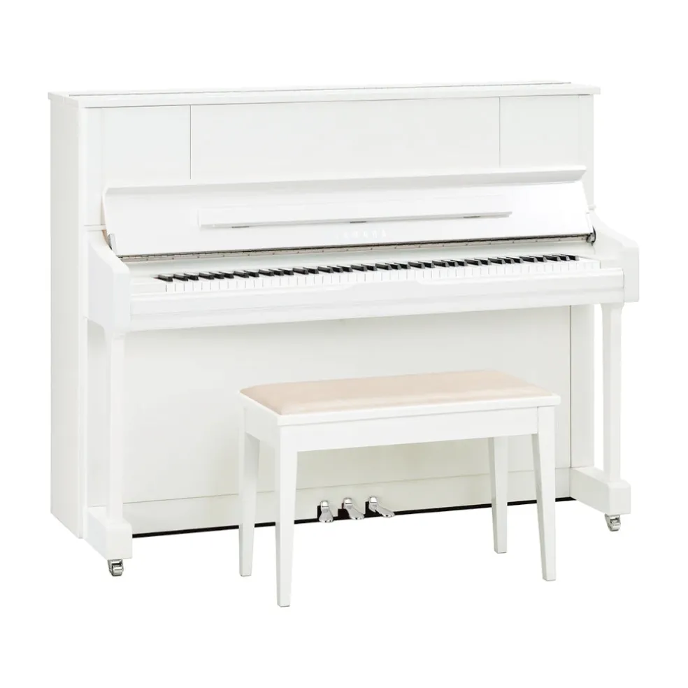Yamaha U1JSC3PWHC 121cm Upright Piano with SC3 Silent System in Polished White with Chrome Fittings